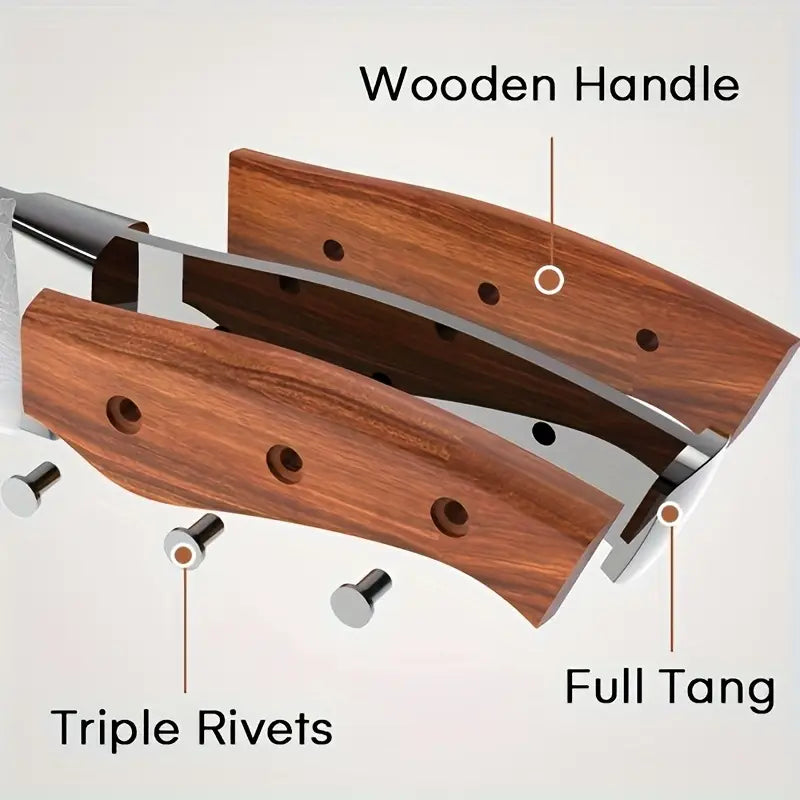 14-Piece High Carbon Stainless Steel Self-Sharpening Knife Set with Wooden Handles & Knife Block – Brown